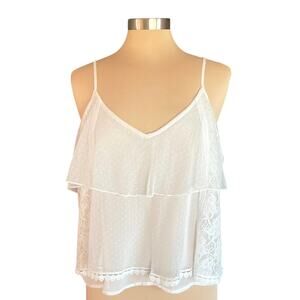 American EagleY2K Babydoll Cami Top Womens L White Lace Layered Fairy Romantic